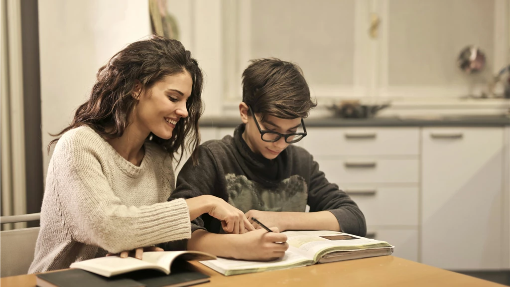 Elder sister and brother studying at home